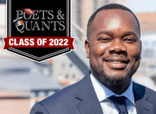 Headshot of Antoine with "Poets & Quants Class of 2022" banner